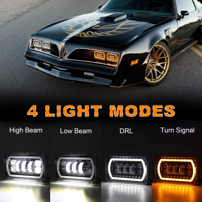 MOVOTOR Off Road 4x6 Led Headlights with White/Yellow Halo Seal Beam H4651 H4656 H6545 H4668 Replacement Headlights for Ford Kenworth Peterbilt Semi Truck - Image 2